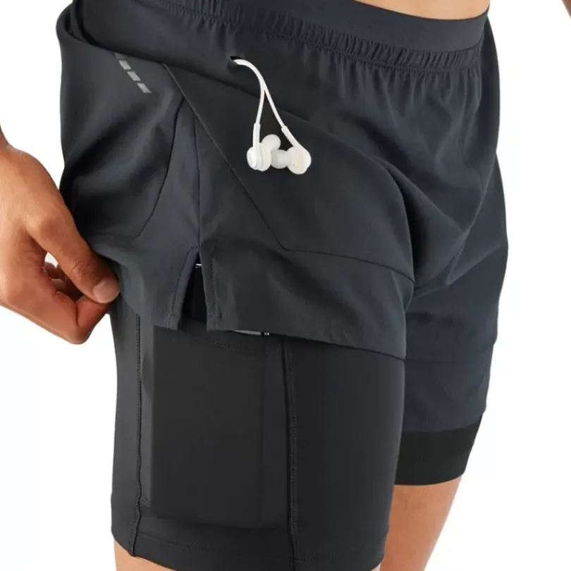 Clothing^Salomon Outlet – Cross 2-In-1 Short – Men'S Black|Black White|Fiery Red