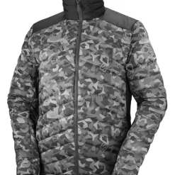 Clothing^Salomon Outlet – Essential Xwarm Down Jacket – Men'S Barrier Reef|Black/Black/Print|Wrought Iron